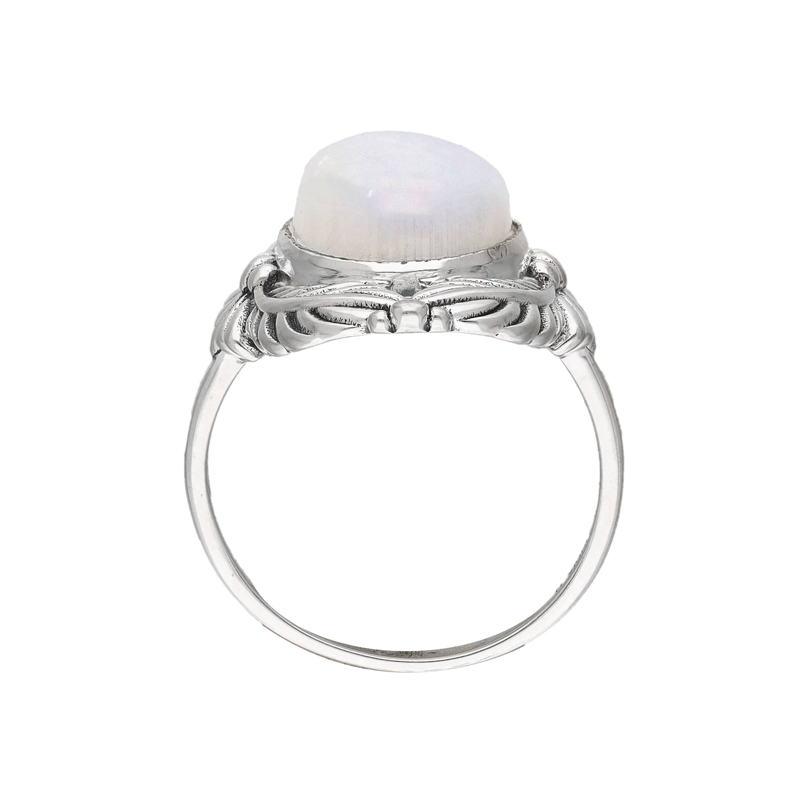 Moonstone Sterling Silver Leaf Style Solitaire Ring: 7