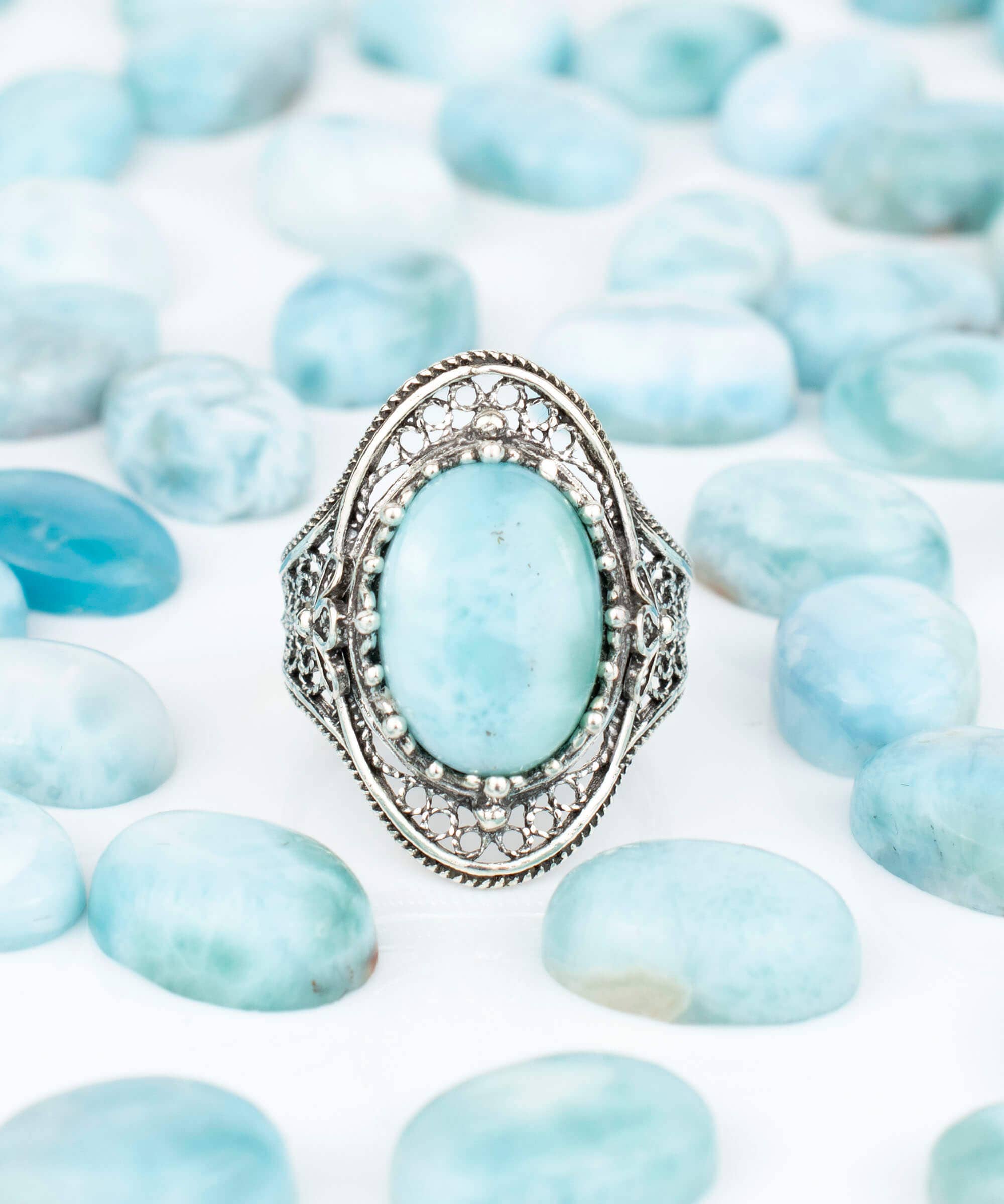 Art Larimar Gemstone Woman Sterling Silver Ring: 7
