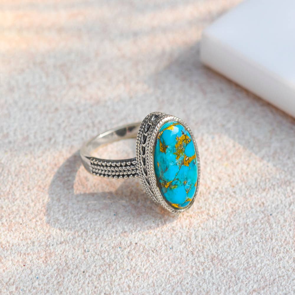 Blue Copper Turquoise 925 Sterling Silver Ring Jewelry: 7