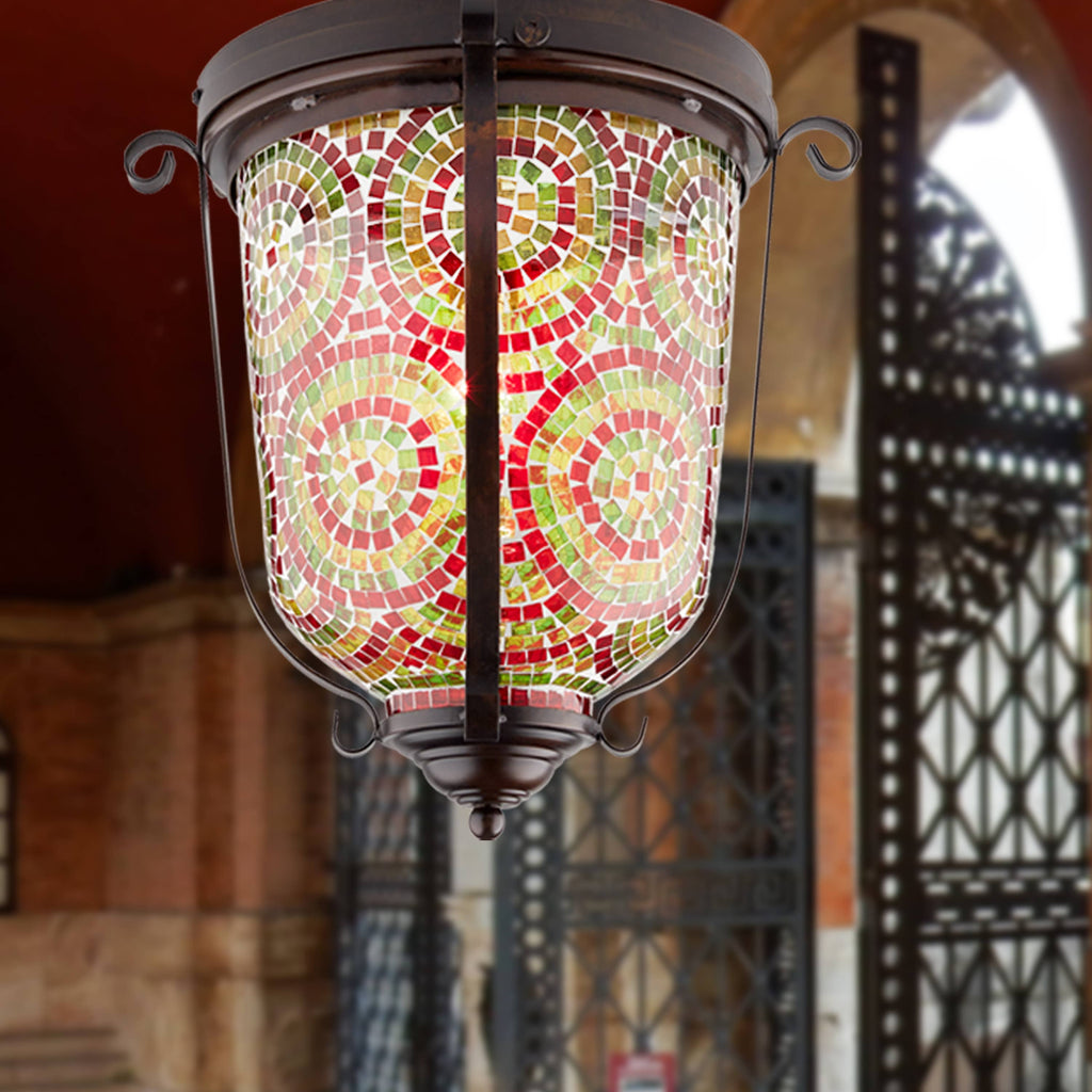 15.5" Anjelica Bullet-Shaped Red & Green Glass Ceiling Light