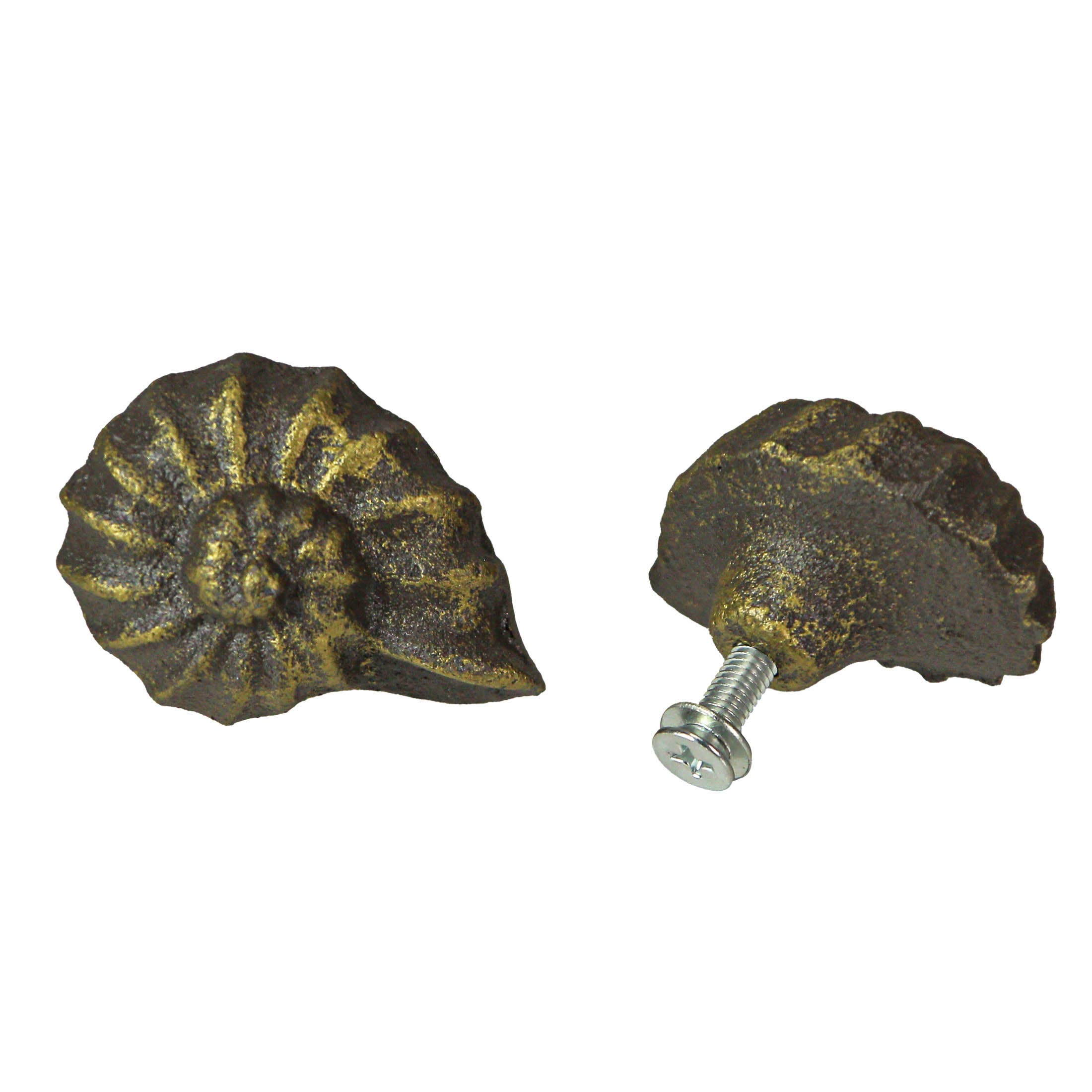 Rustic Bronze Cast Iron Nautilus Shell Drawer Pulls Set of 6