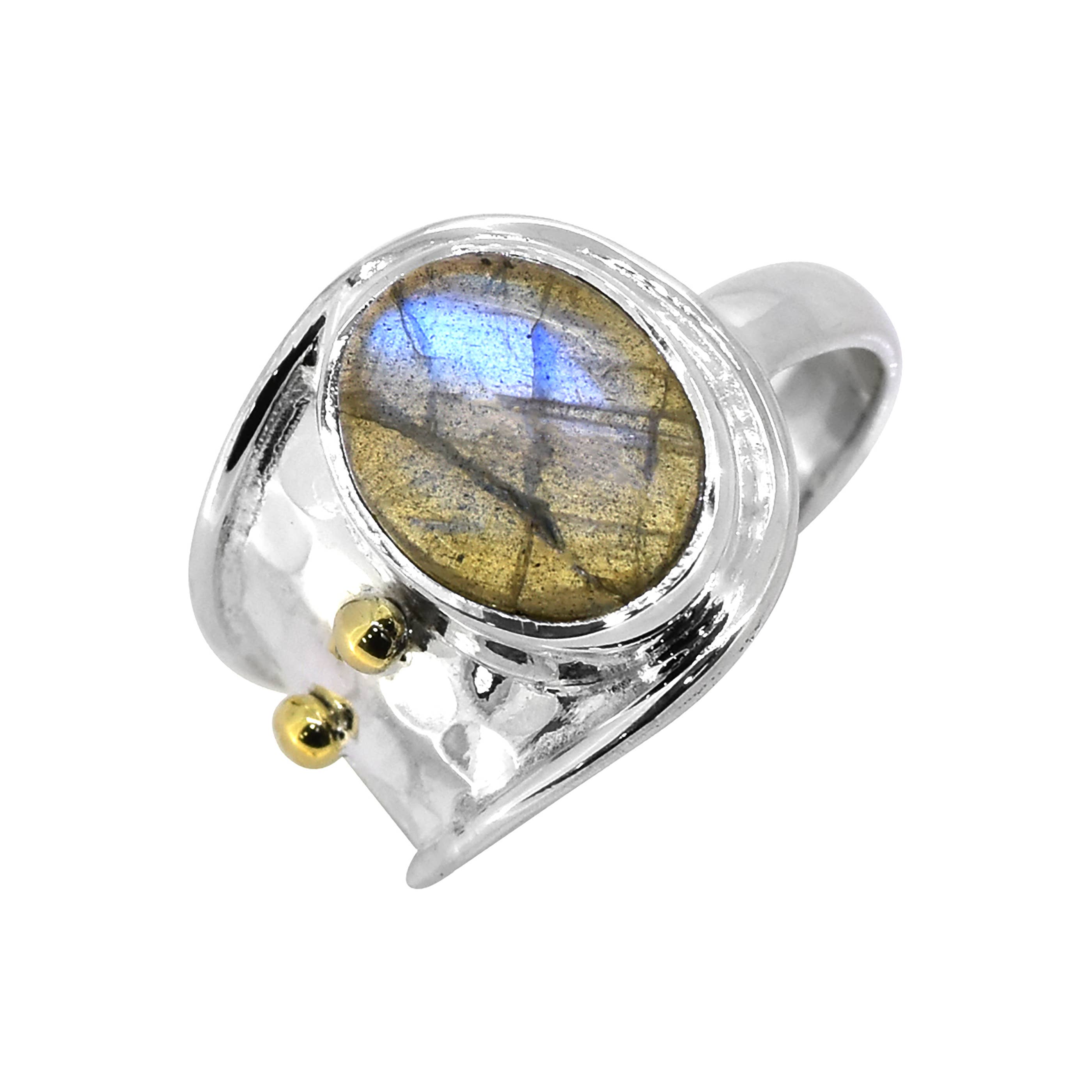 925 Sterling Silver Labradorite Gemstone Artisan Ring: 8