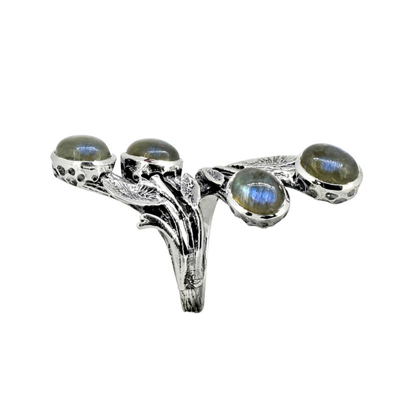 925 Silver Labradorite Leaflight Quartet Statement Ring: 10