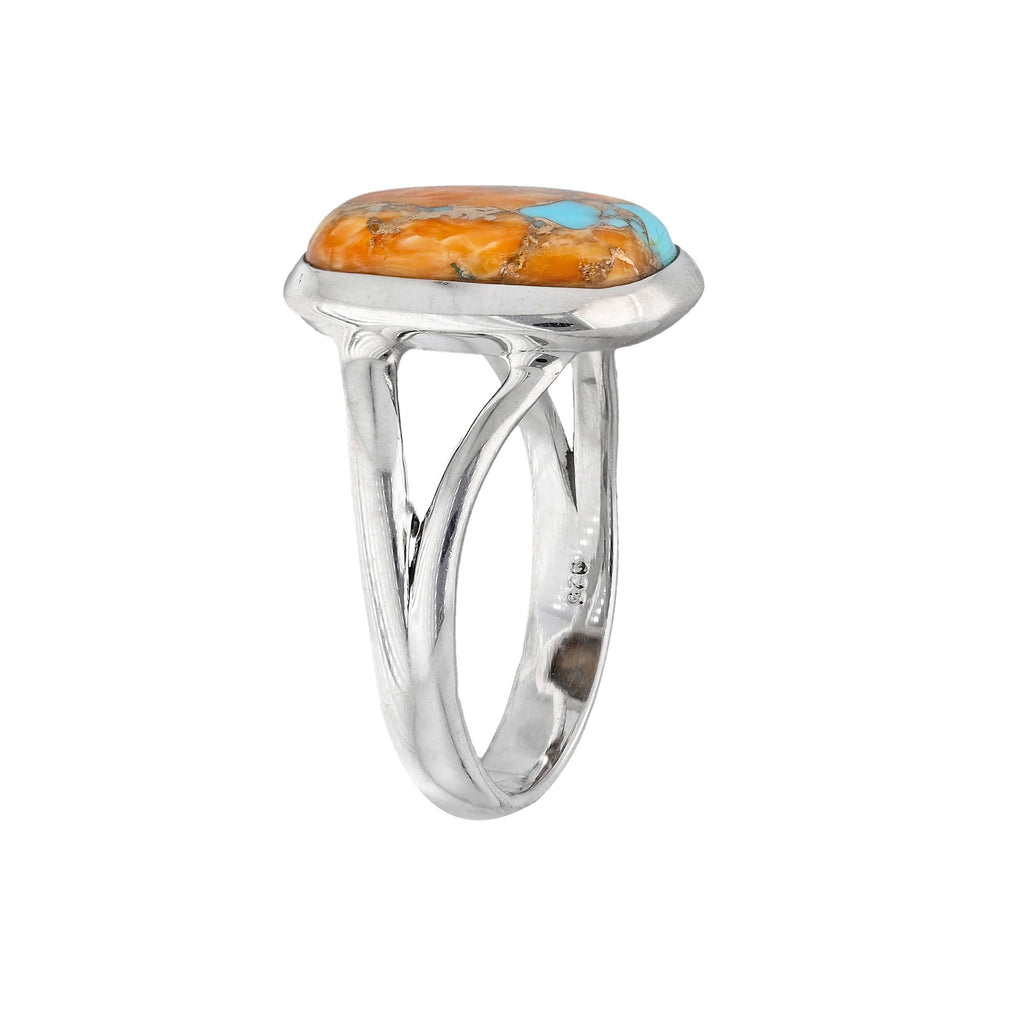Sterling Silver Oyster Copper Turquoise Statement Ring: 6