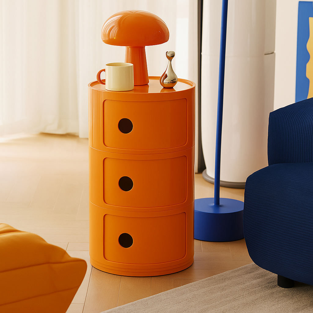 3 Tiers Round Storage Drawers Nightstand