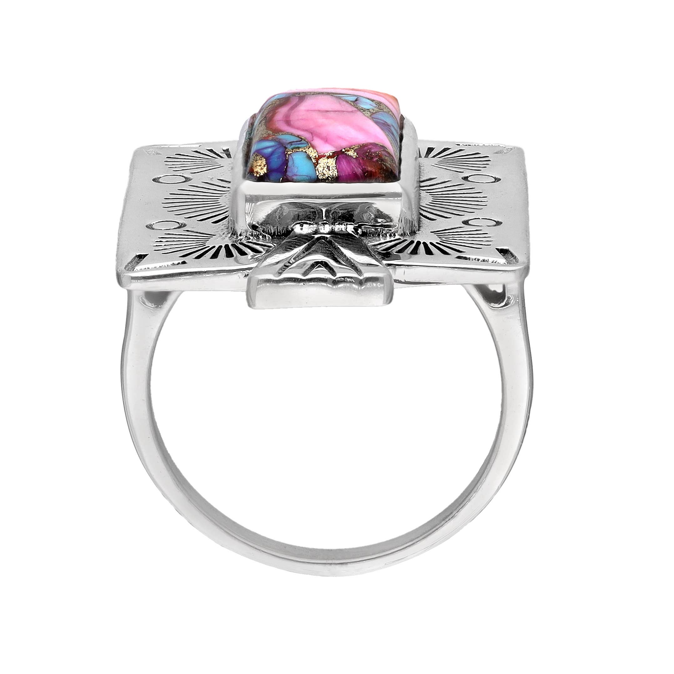 Pink Oyster Copper Turquoise Sterling Silver Statement Ring: 7