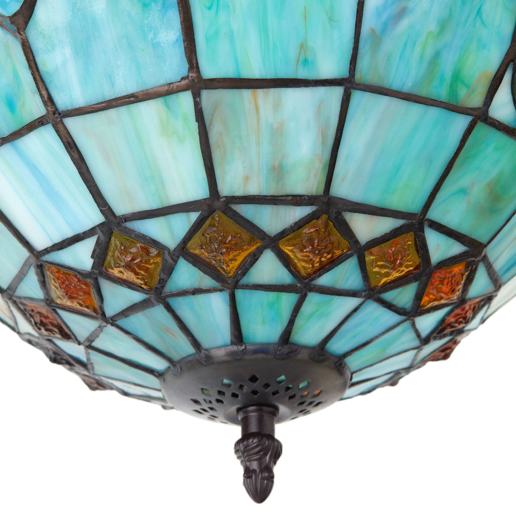 13"H Amelia Blue and Amber Stained Glass Shade Ceiling Light