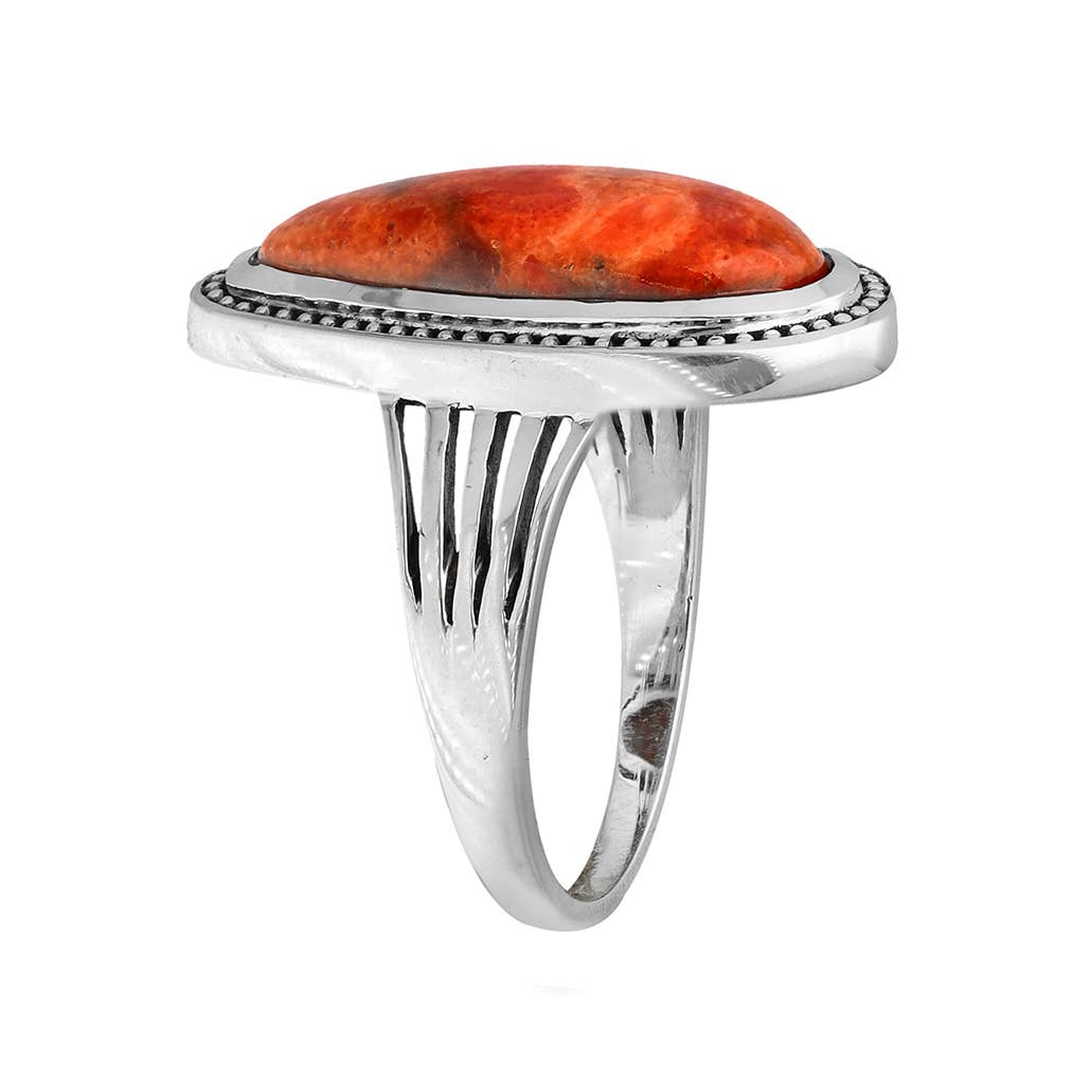 925 Sterling Silver Orange Mohave Turquoise Statement Ring: 7
