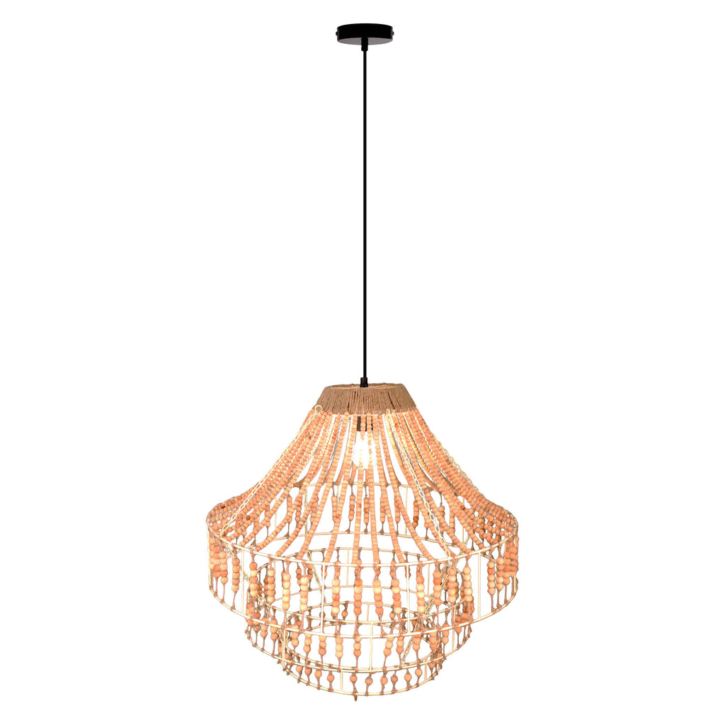 26"W Tululla Ivory Dome Pendant Light with Mango Wood Beads