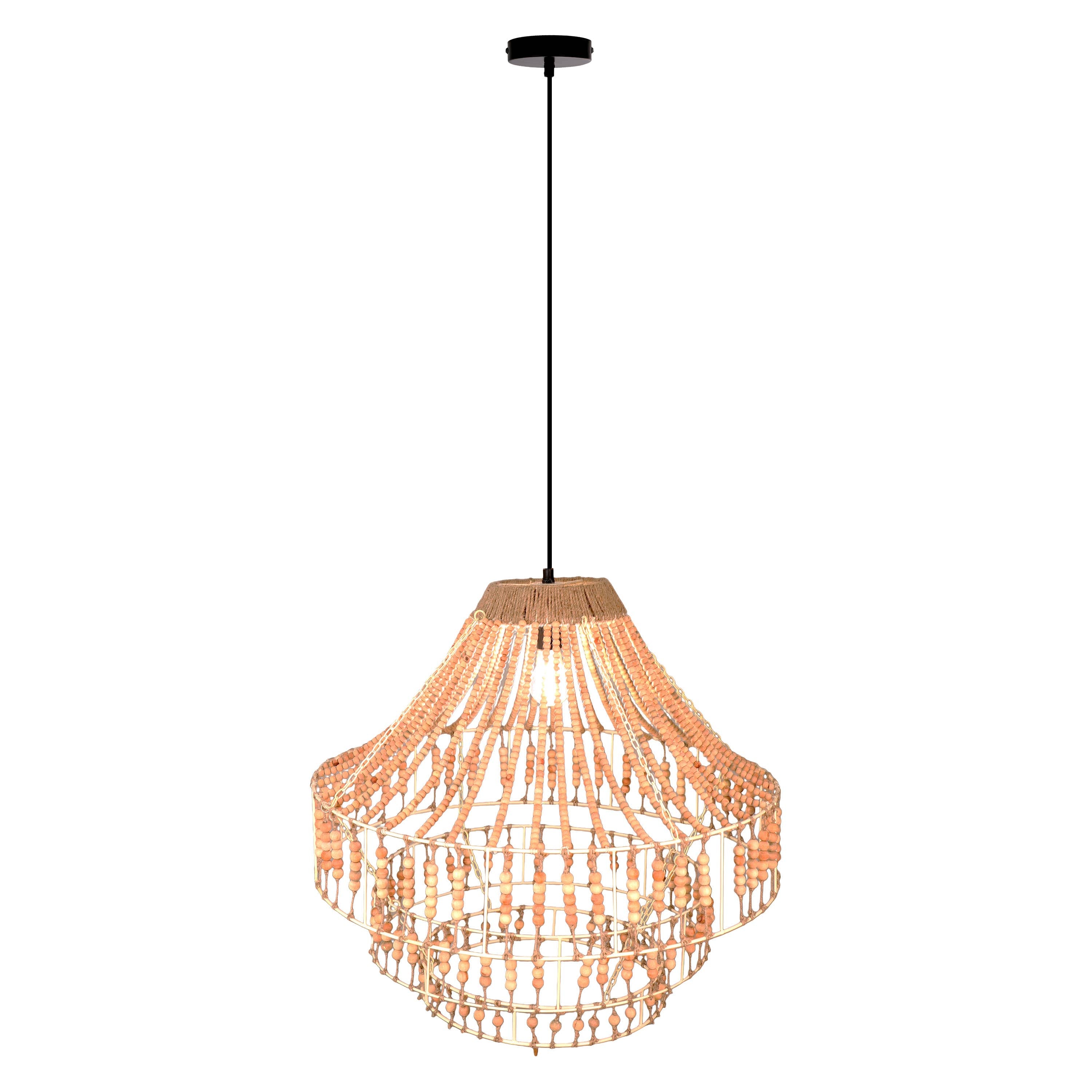 26"W Tululla Ivory Dome Pendant Light with Mango Wood Beads