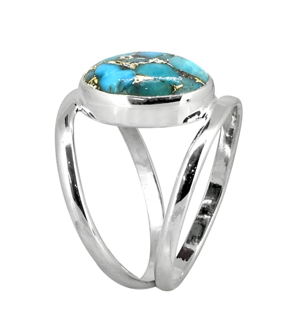 Blue Copper Turquoise 925 Sterling Silver Chunky Bypass Ring: 6