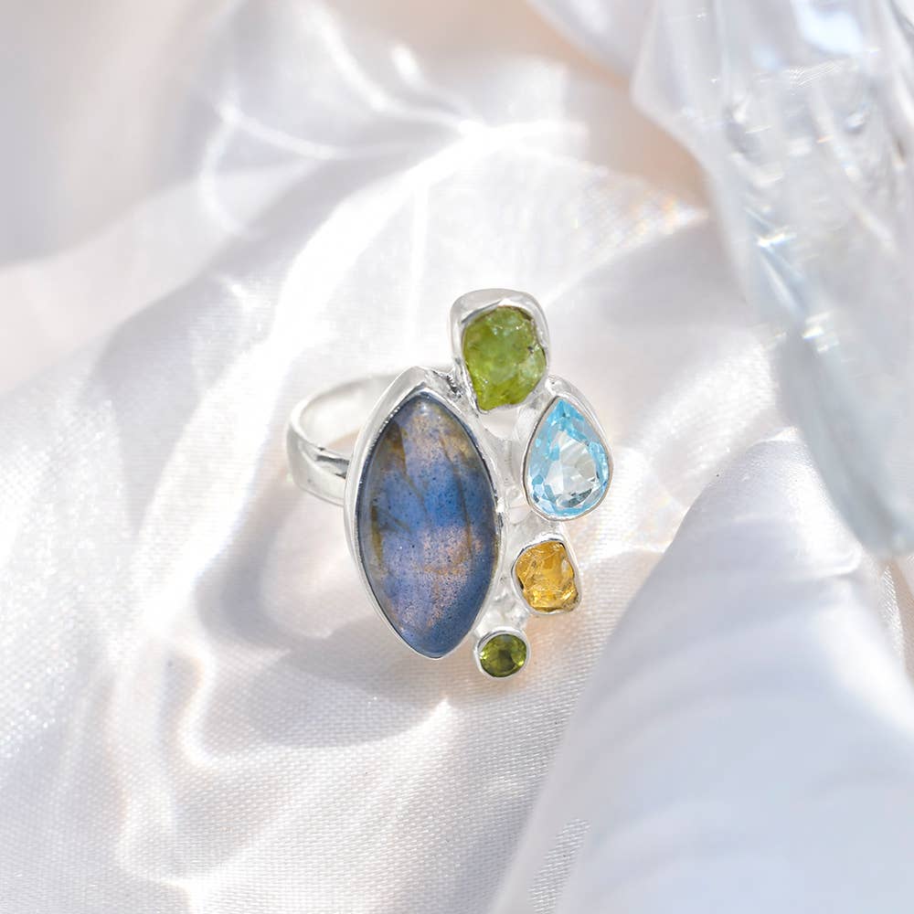 Labradorite Blue Topaz Multi Gemstone Sterling Silver Ring: 9