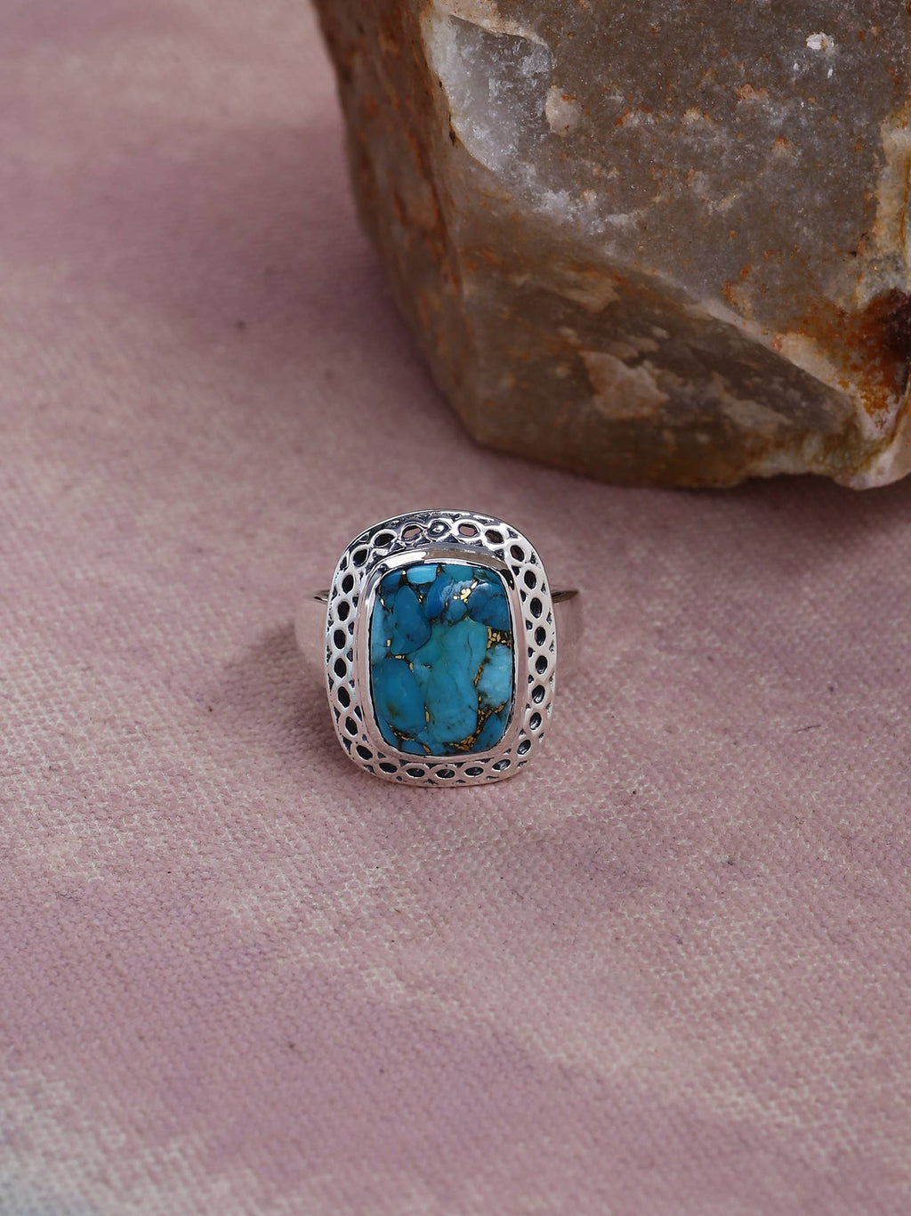 Blue Copper Turquoise 925 Sterling Silver Gemstone Ring: 6