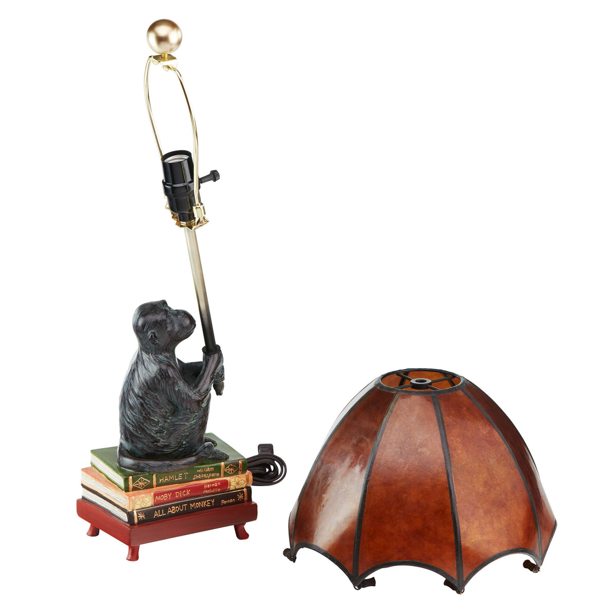 21.75" Whimsical Intellectual Monkey Amber Mica Table Lamp