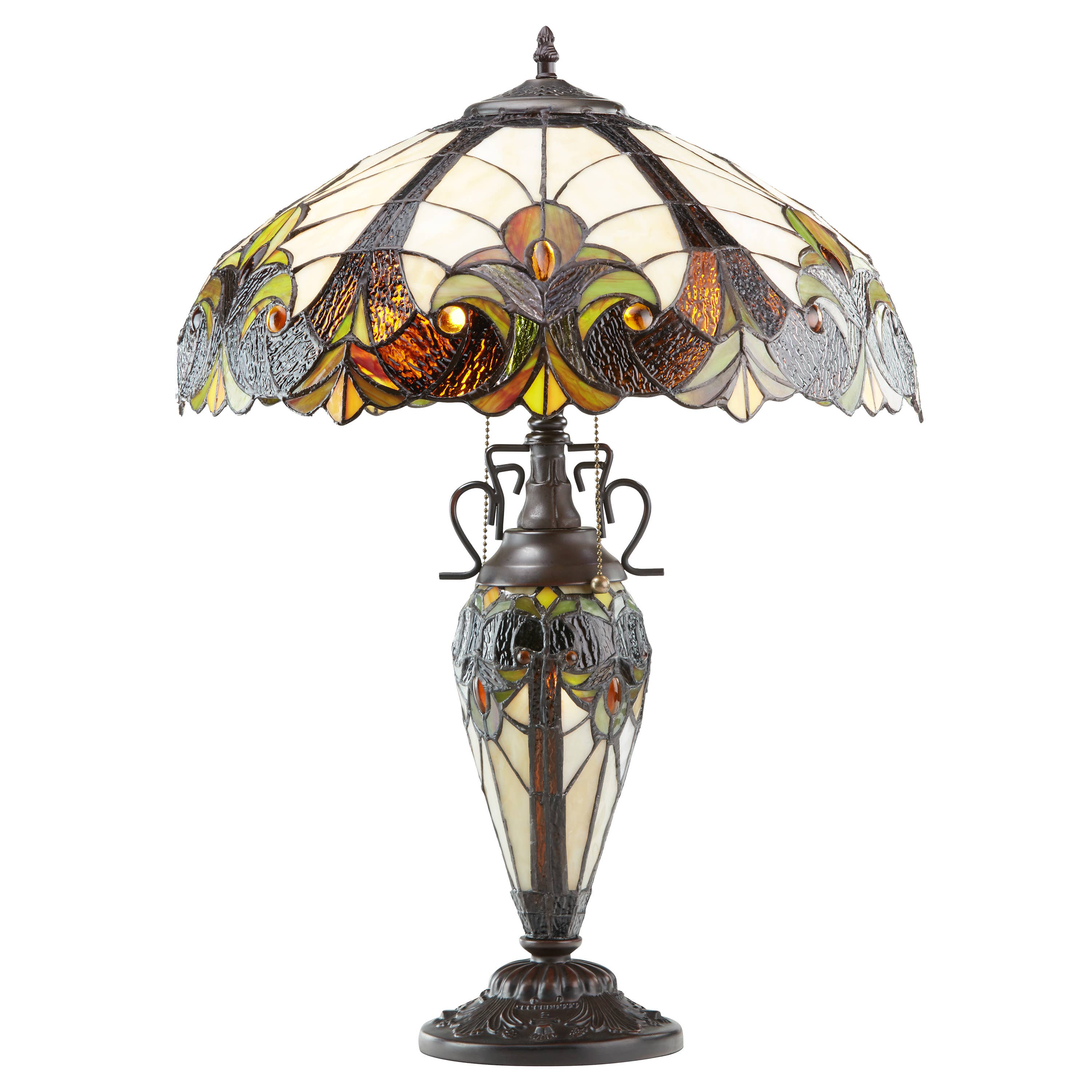 24.5" Halston Amber Double Lit Stained Glass Table Lamp