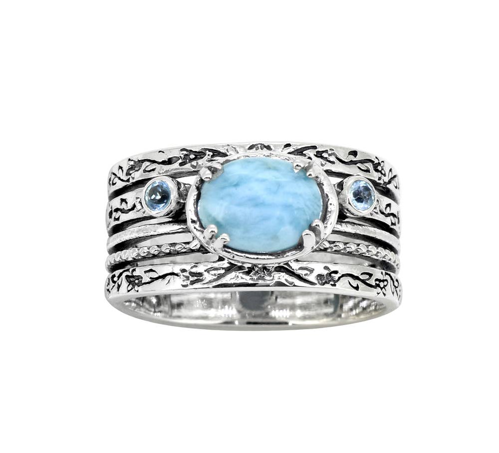 Larimar & Swiss Blue Topaz 925 Sterling Silver Antique Ring: 11