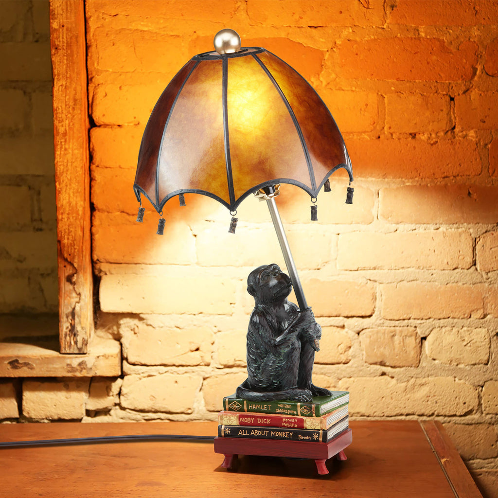 21.75" Whimsical Intellectual Monkey Amber Mica Table Lamp