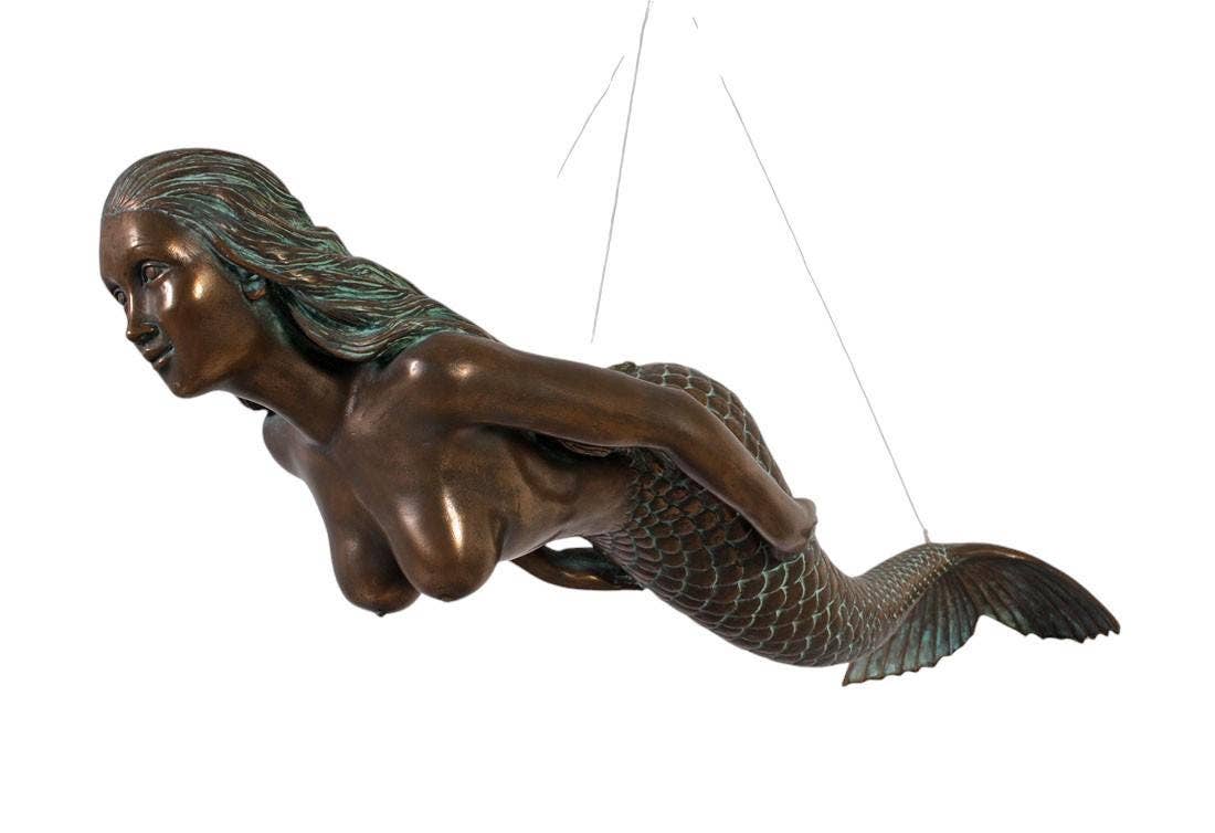 48"L Swimming Mermaid Hanging Sculpture Verde Bronze