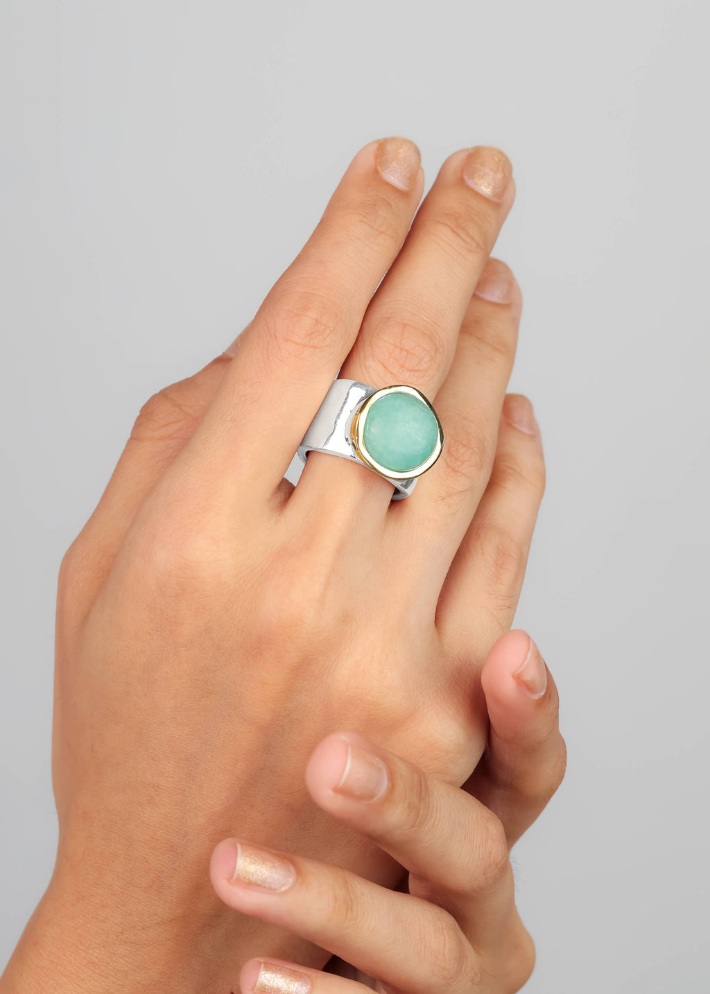Silver Plated Amazonite Statement Textured Ring: 9