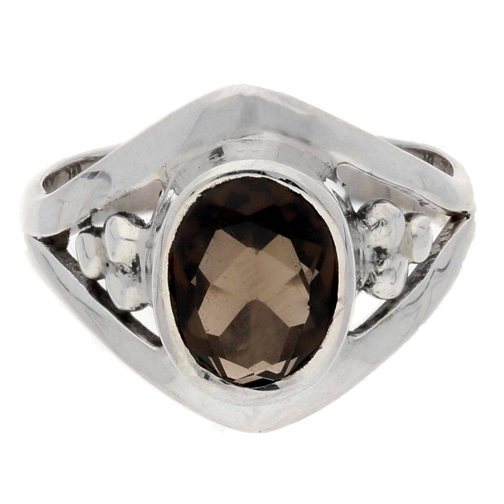Smoky Quartz Faceted Oval 7x9mm Gemstone Sterling Silver Ring: 7
