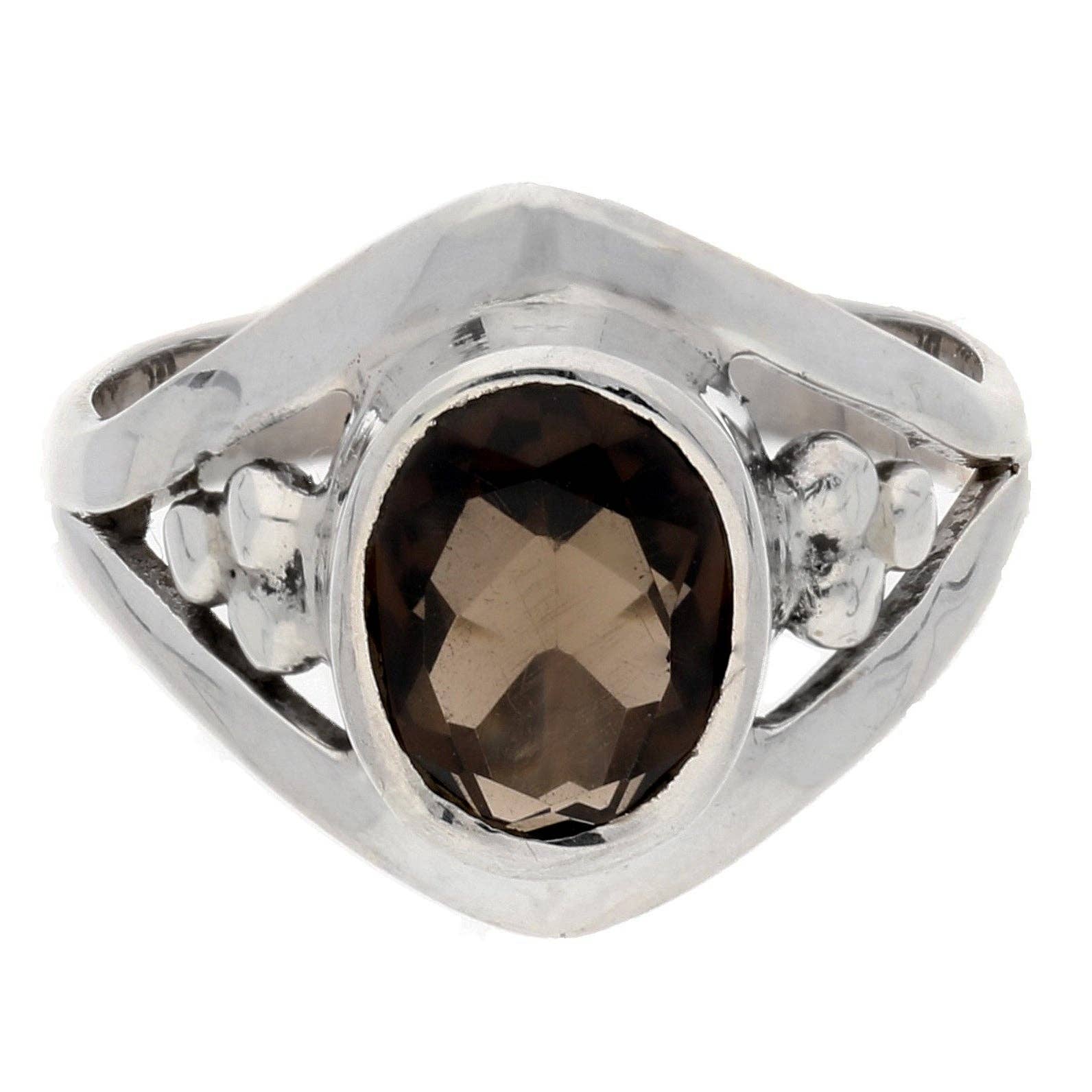 Smoky Quartz Faceted Oval 7x9mm Gemstone Sterling Silver Ring: 7