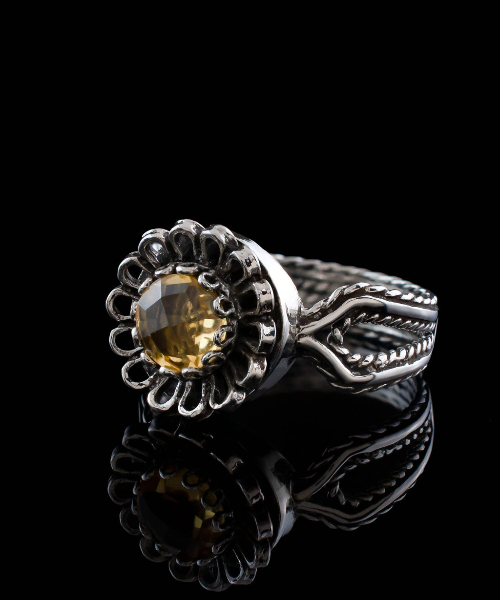 Art Dainty Citrine Gemstone Women Silver Ring: 7