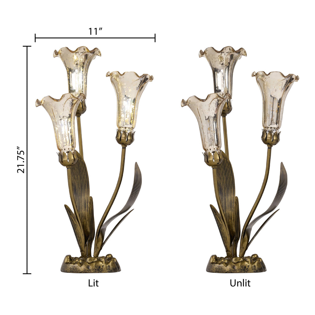 21.75"H Hand Blown Glass 3 Lily Uplight Table Lamp