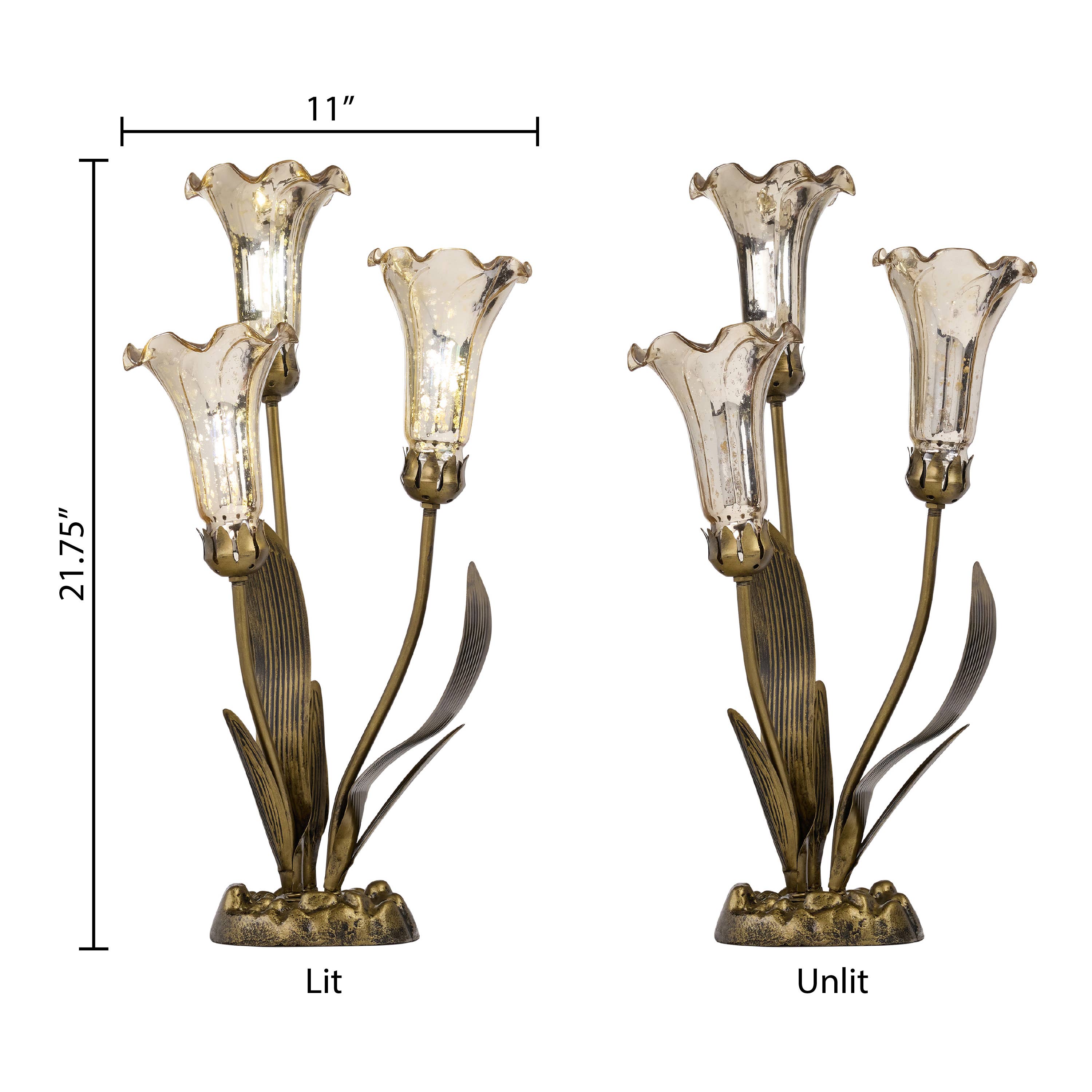 21.75"H Hand Blown Glass 3 Lily Uplight Table Lamp