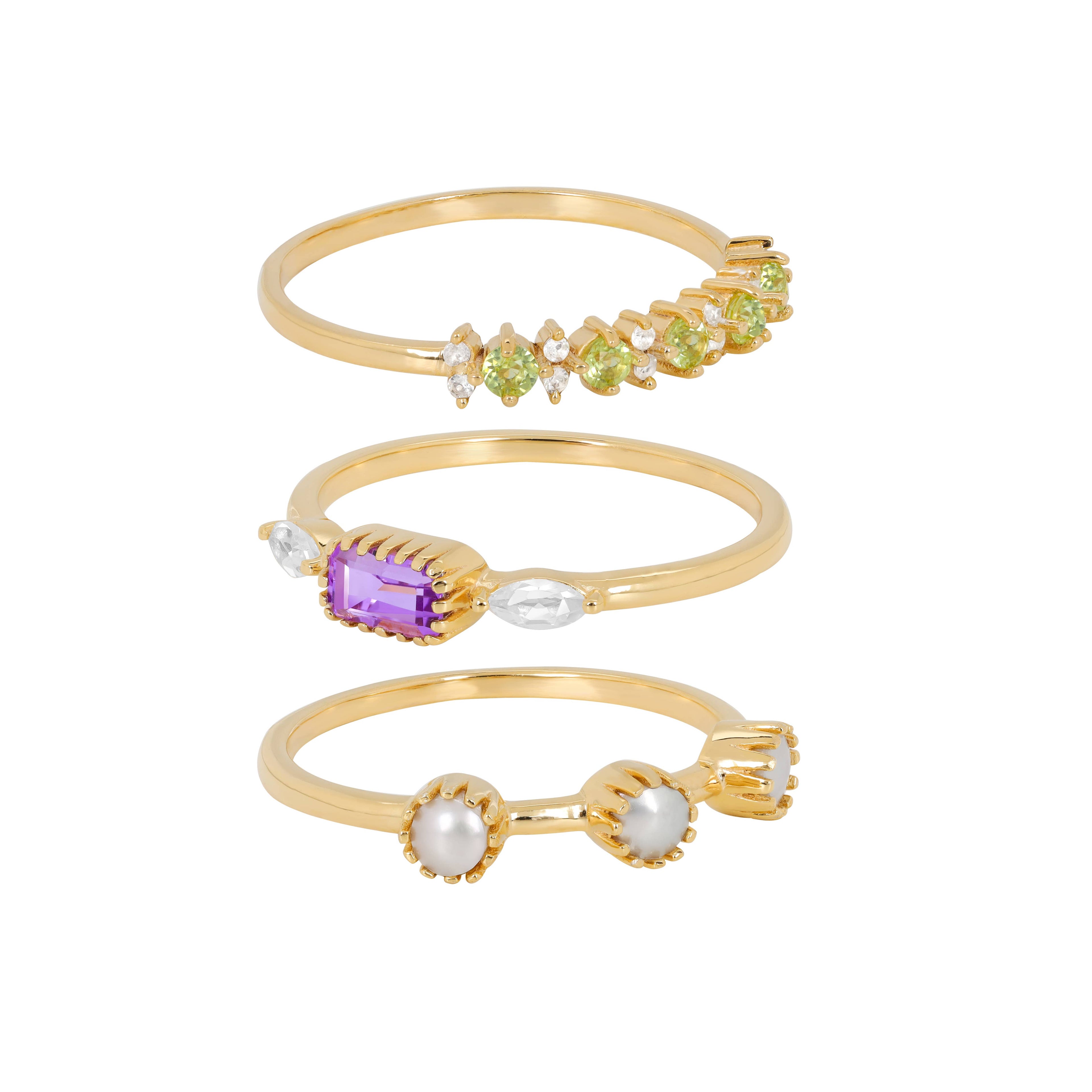 Gold Plated Over Silver Amethyst Set of 3 Rings: 8