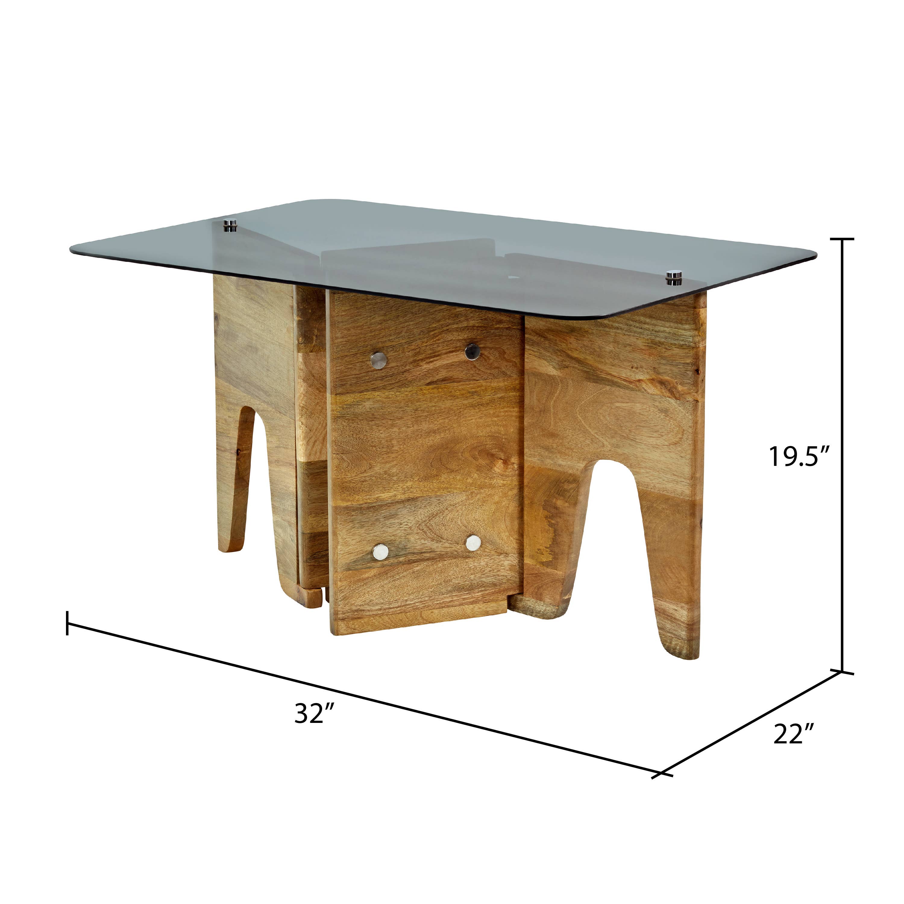 32" Mildred Mid-Century Wood & Gray Glass Coffee Table