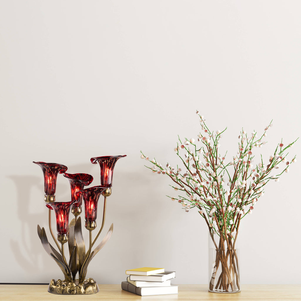 20"H Red Hand Blown Glass 5 Calla Lily Uplight Table Lamp