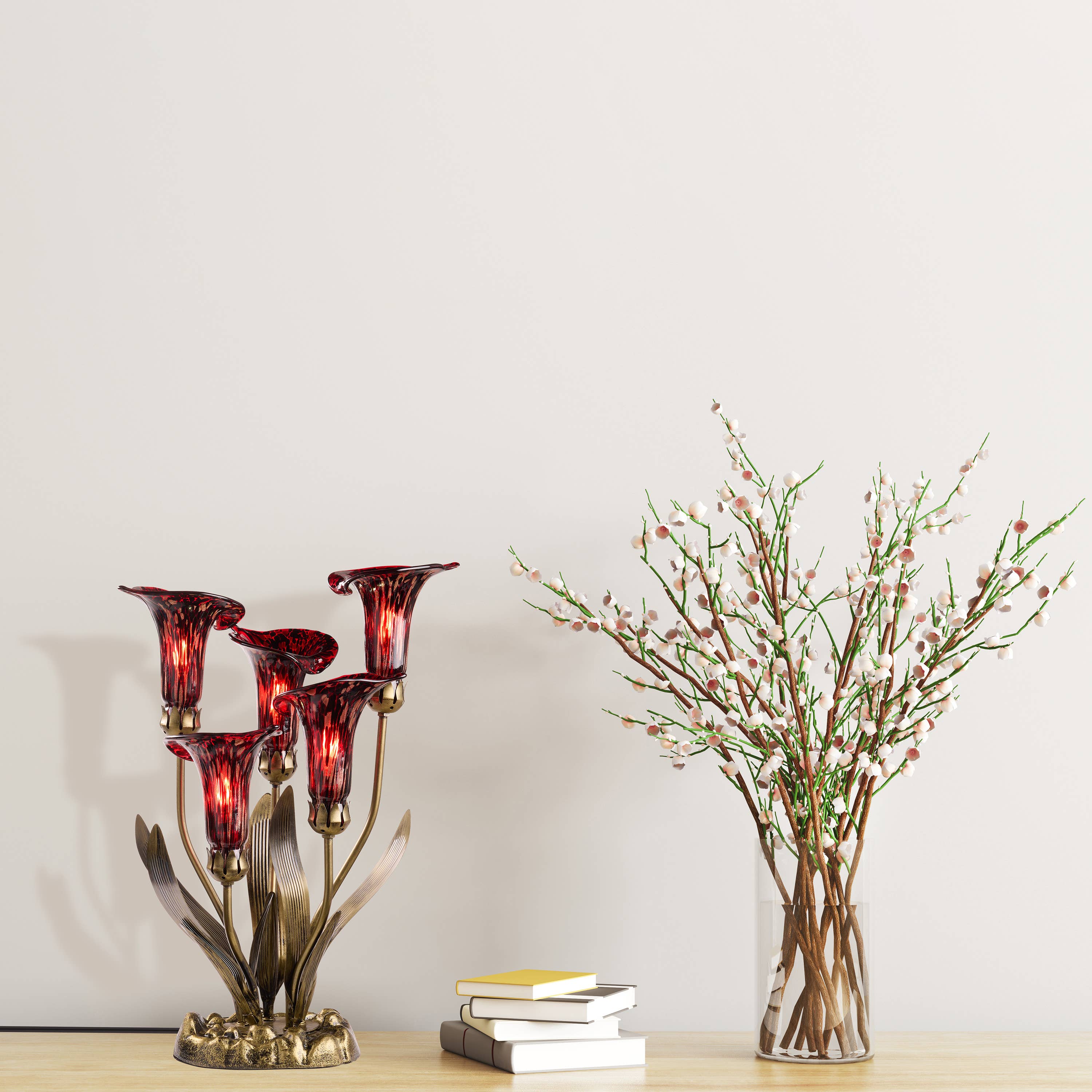 20"H Red Hand Blown Glass 5 Calla Lily Uplight Table Lamp