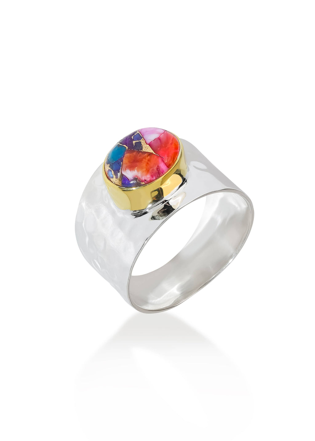 Silver Plated Pink Oyster Copper Turquoise Statement Ring: 7