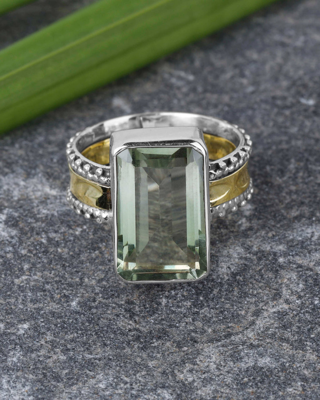 925 Sterling Silver Verdant Sovereign Green Amethyst Ring: 9