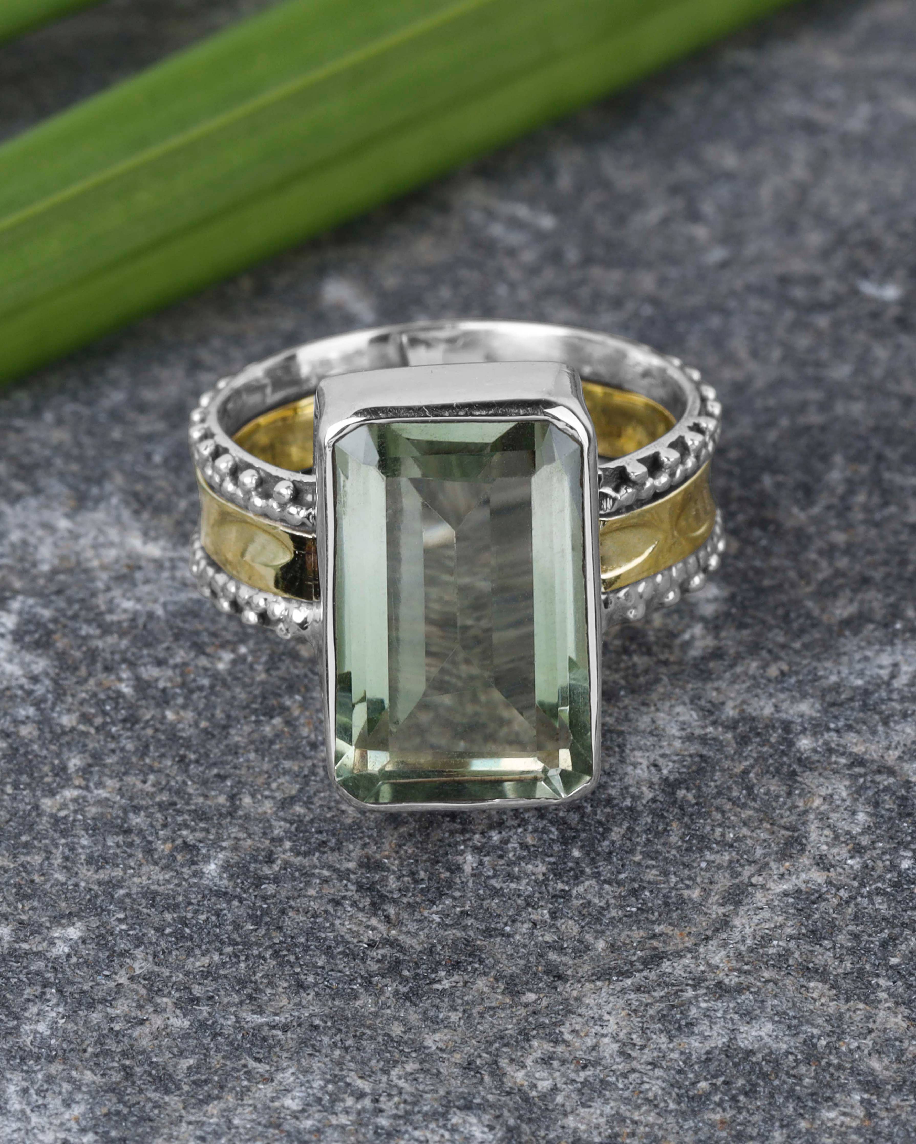 925 Sterling Silver Verdant Sovereign Green Amethyst Ring: 9