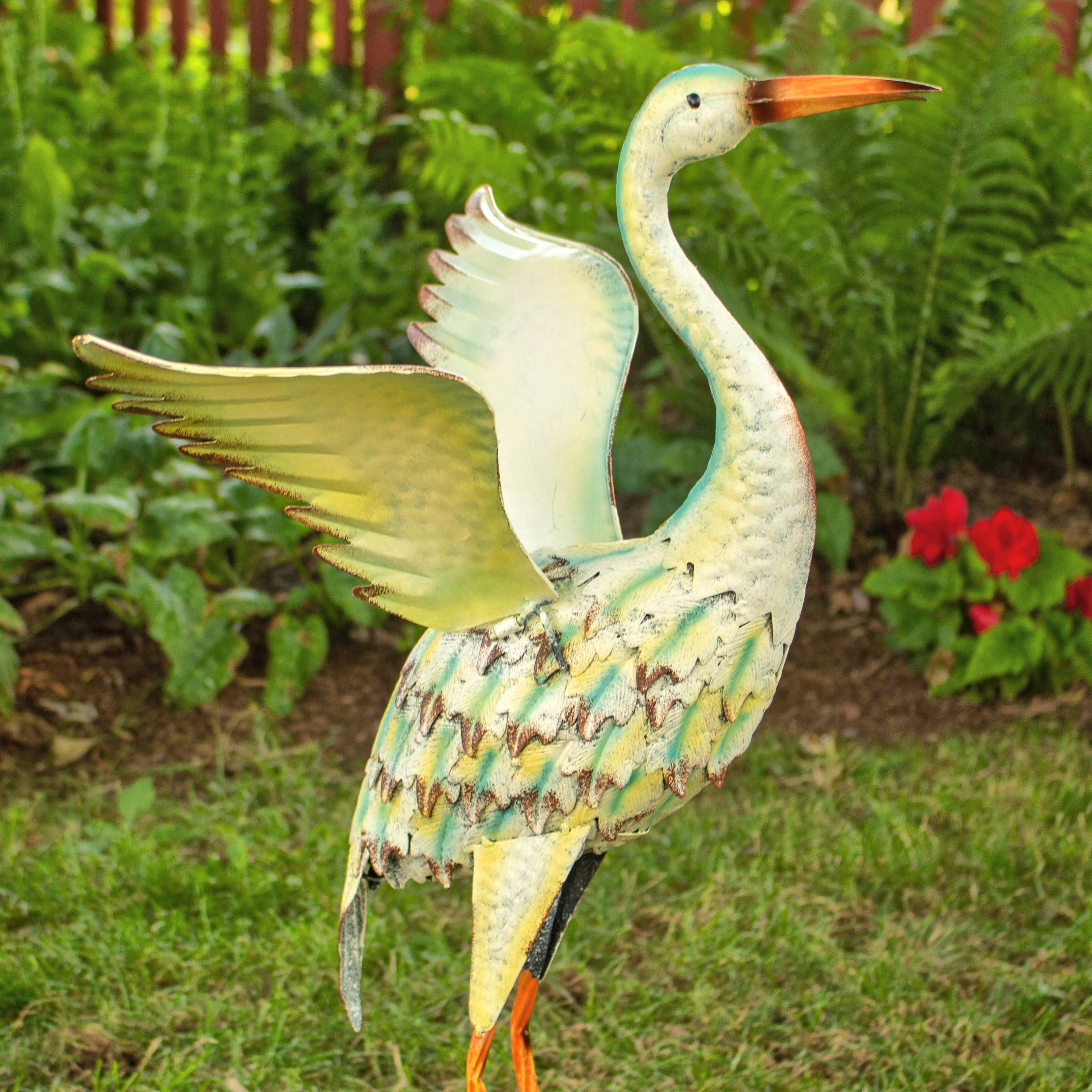 Iron Great White Heron Yard Figurines in 6 Assorted Styles