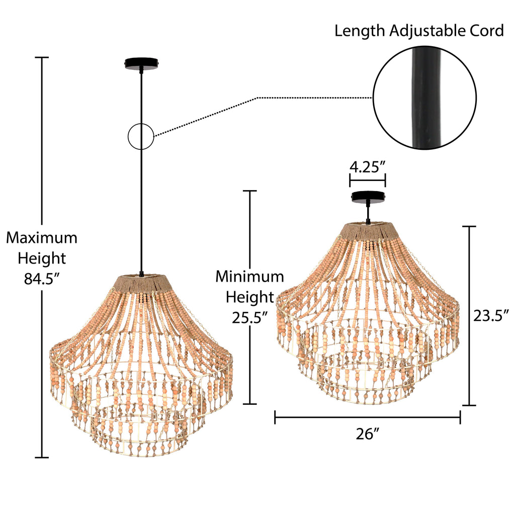 26"W Tululla Ivory Dome Pendant Light with Mango Wood Beads
