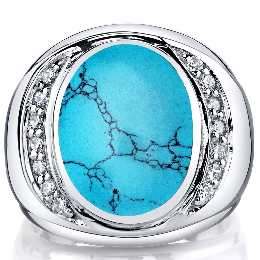 Men's Simulated Turquoise Ring Sterling Silver Size 13