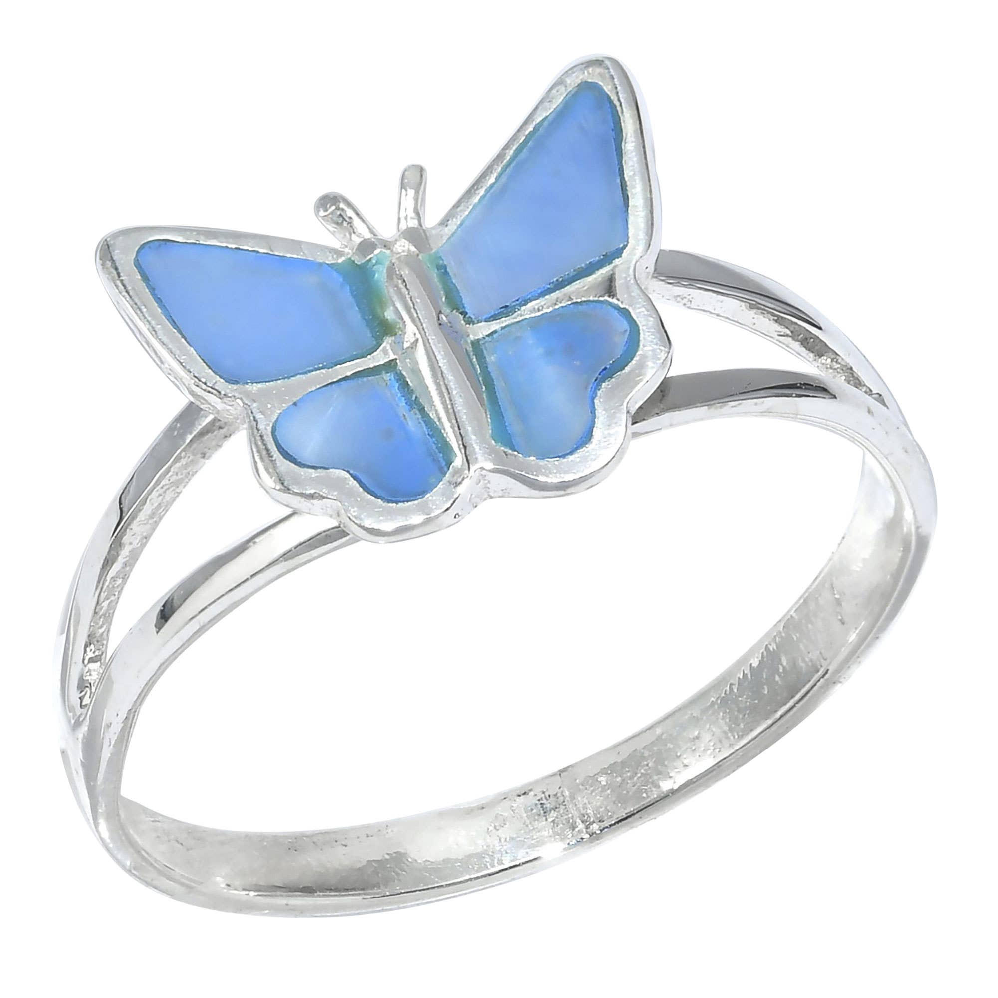 STERLING SILVER BUTTERFLY RING ABALONE SHELL: SIZE 7
