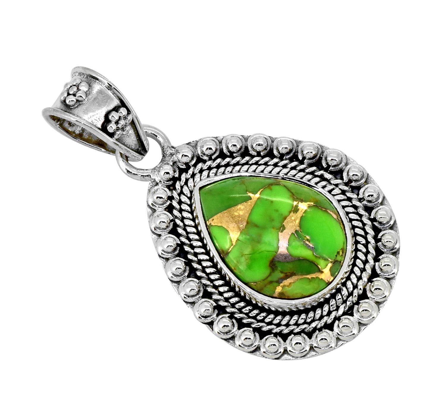 Green Copper Turquoise 925 Sterling Silver Chain Pendant