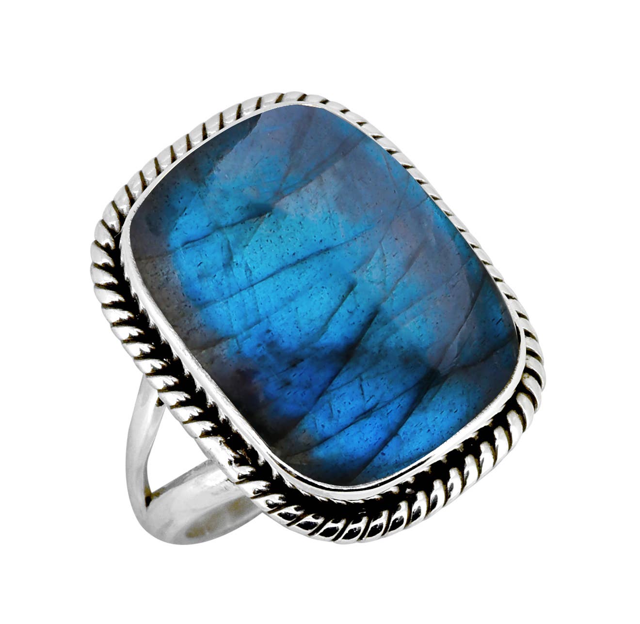 Labradorite 925 Sterling Silver Rope Edge Ring: 9