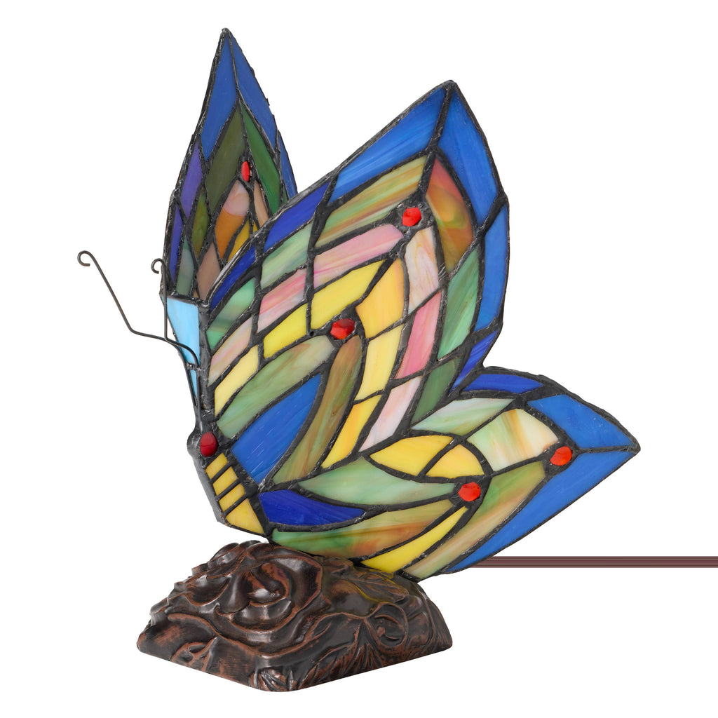 9.5" Luella Red Butterfly Stained Glass Accent Novelty Lamp