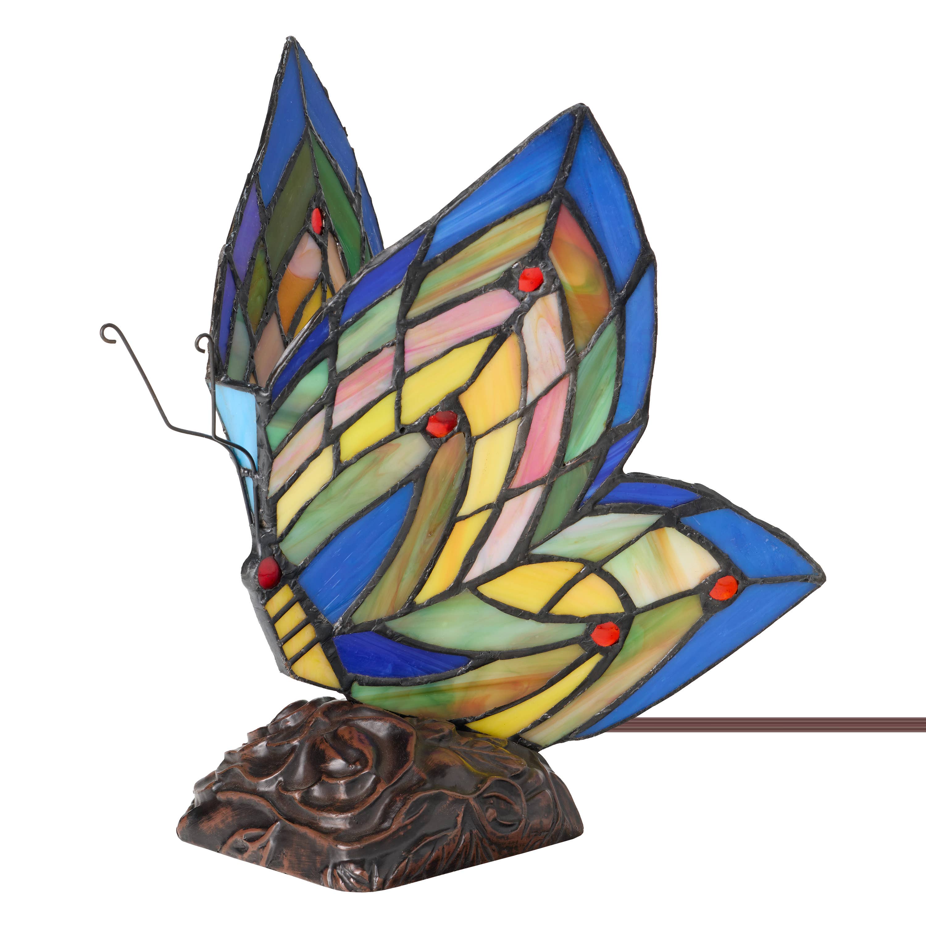9.5" Luella Red Butterfly Stained Glass Accent Novelty Lamp
