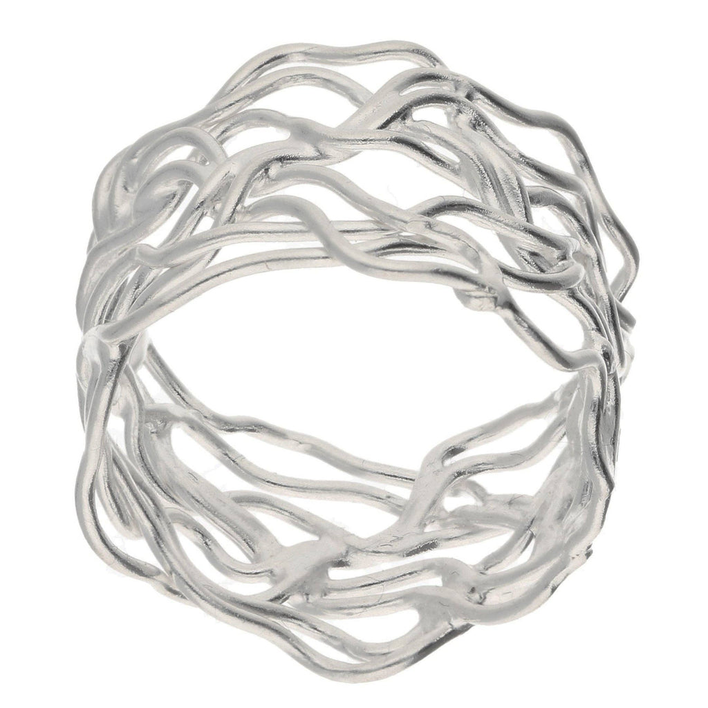 Unique Filigree Wirework Wide Band Sterling Silver Ring: 8
