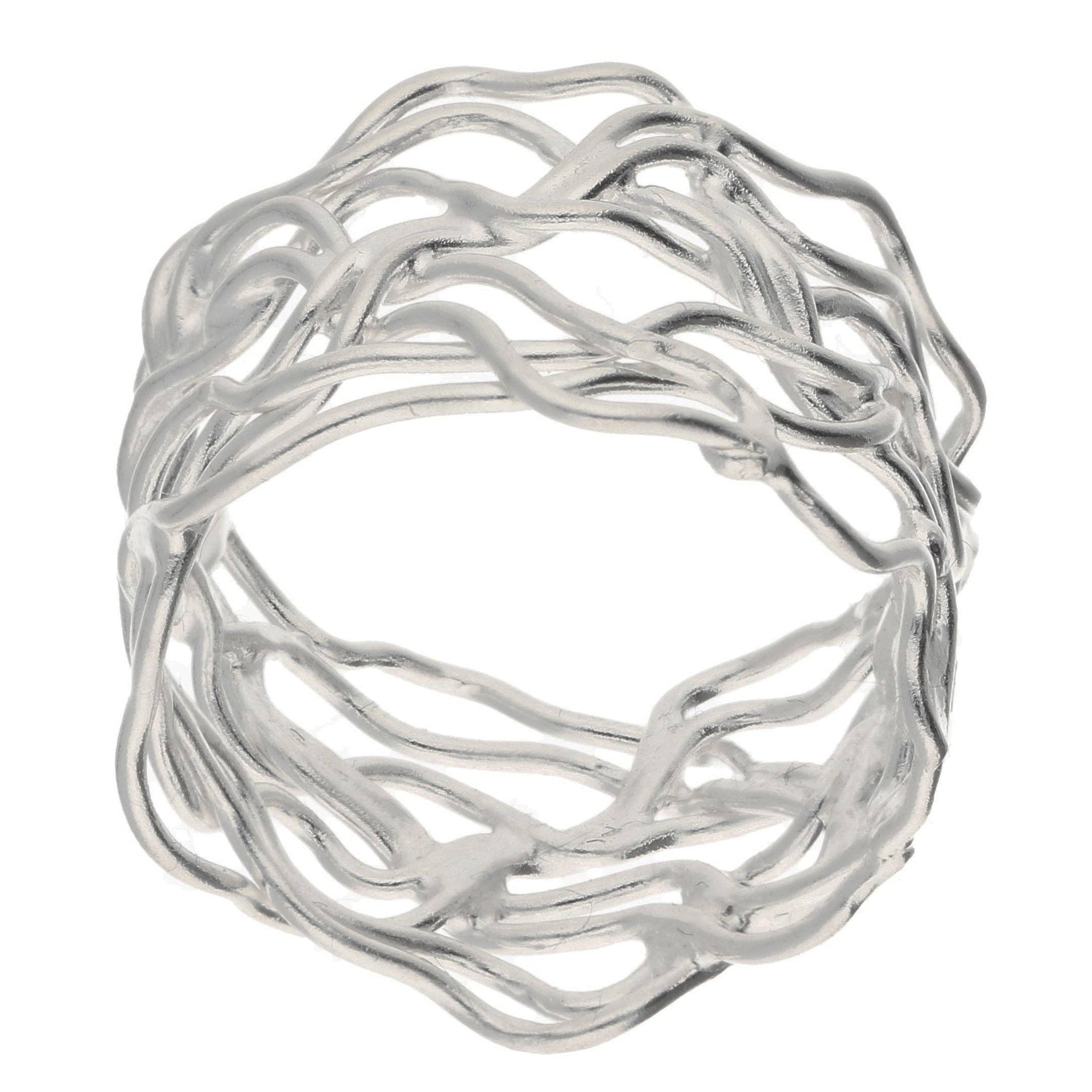 Unique Filigree Wirework Wide Band Sterling Silver Ring: 8