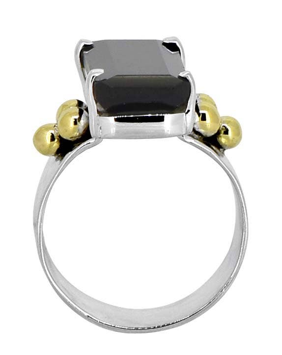 Black Onyx Ring 925 Sterling Silver With Brass Accents: 9