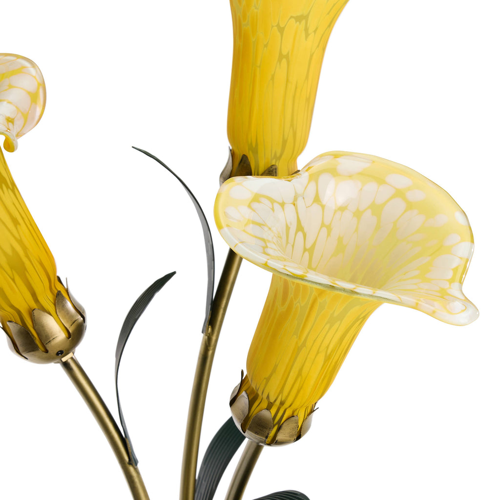 23.5" 3-Light Yellow Handblown Glass Calla Lily Table Lamp