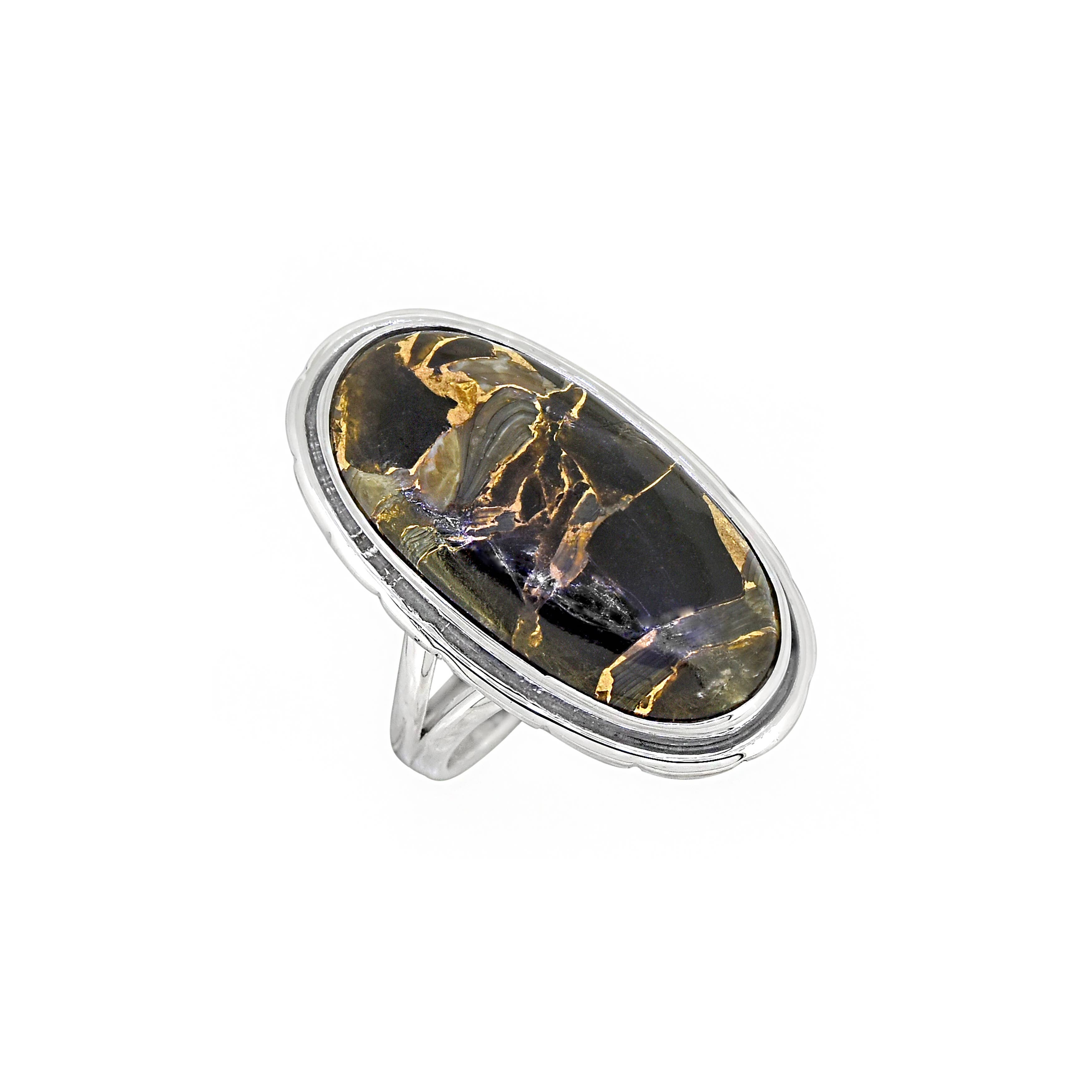 925 Sterling Silver Black Copper Onyx Statement Ring: 9