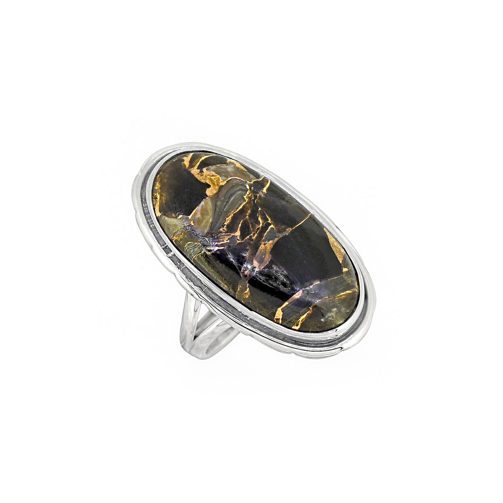 925 Sterling Silver Black Copper Onyx Statement Ring: 6