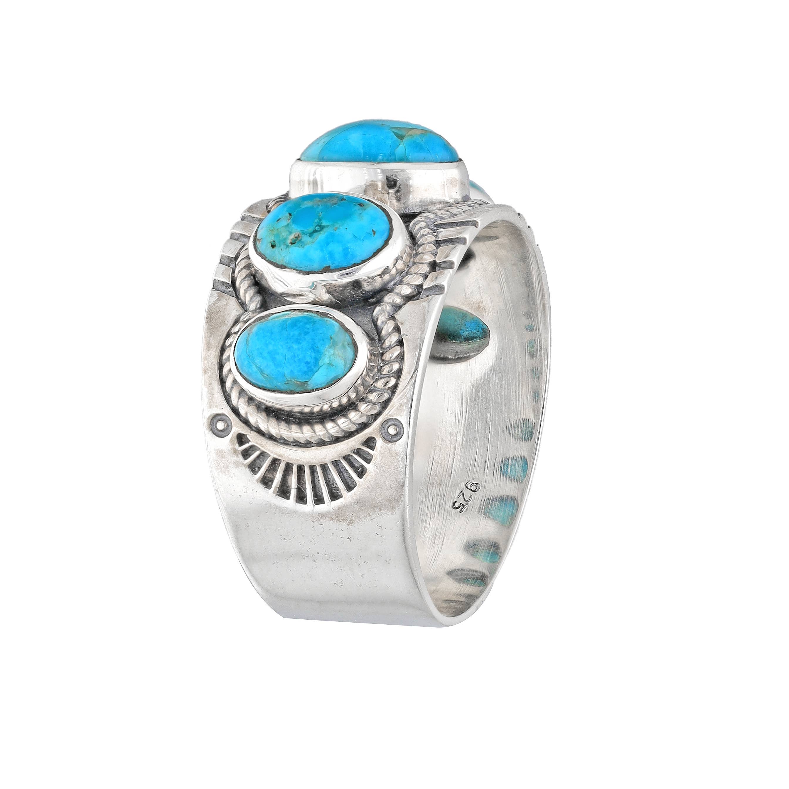 Blue Mohave Turquoise Sterling Silver Statement Rings: 7